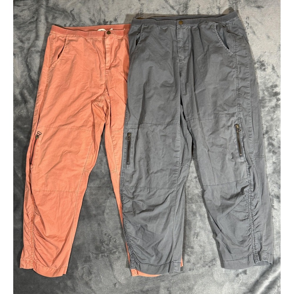 Lot Of 2 Soft Surroundings Pants Womens Medium Multicolor Cropped Ruched Travel